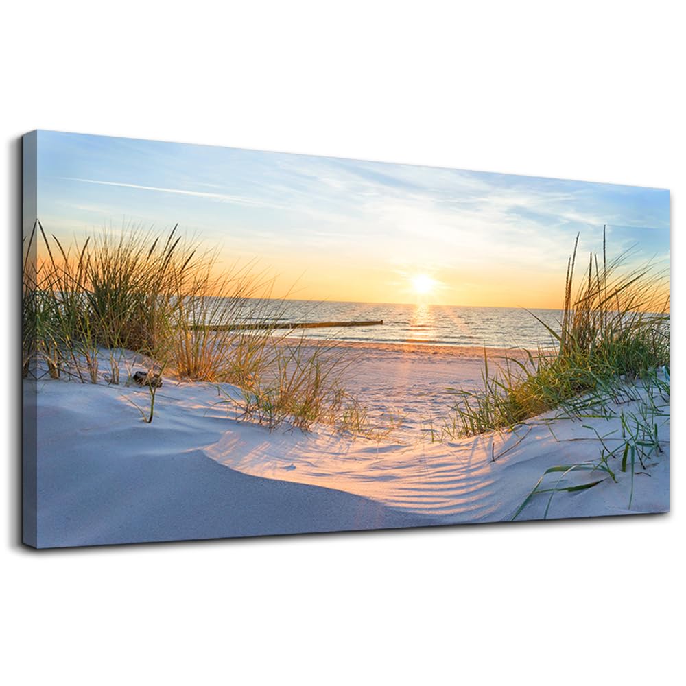 Photo 1 of MHARTK66 Wall Decor For Living Room Large Canvas Wall Art For Bedroom Modern Office Pictures Wall Artwork Blue Sun Beach Grass Ocean Landscape Paintings Canvas Art Prints Home Decorations