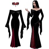 Women's Halloween Costume Dress Long Sleeve Gothic Maxi Witch Vintage Dress