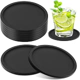 Yafe 8 Pcs Black Coasters Silicone Thick 0.5cm Round 10x10cm Bar Mats