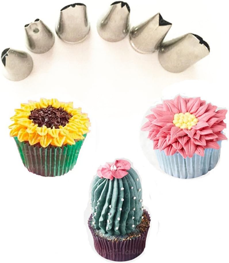 FantasyDay 6-piece Stainless Steel Piping Tips Piping Nozzles Cake Decorating Supplies Cookies Cupcake Icing Decorating Supplies Decorating Kits Frosting Icing Tips Baking Set Tools(Flower Tip)