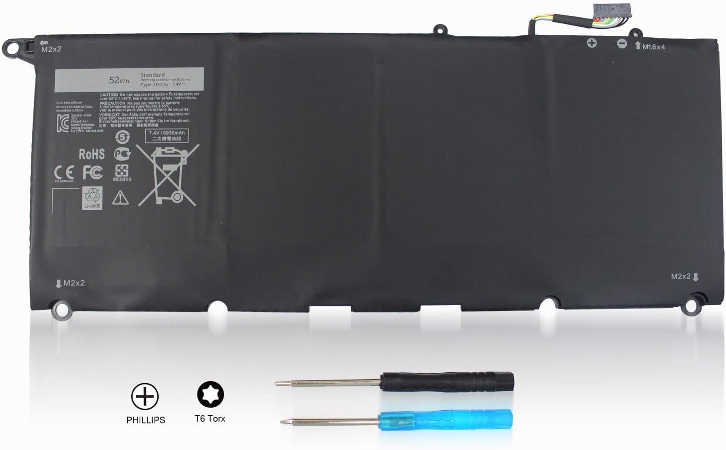 Feppery JD25G Laptop Battery for Dell XPS13 13D 13-9343 13-9350 13D-9343 1708 XPS 13D-9343-1708 1 JHXPY 5K9CP DIN02 090V7W 0DRRP RWT1R 0RWT1R 0N7T6 [ 7.4V 52Wh/6930mAh 4-Cell ]