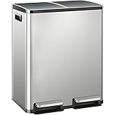 DUMOS Kitchen Trash Can, 2×7.9-Gallon Garbage Can with Lid, Stainless Steel Trash Bin with 2 Removable Inner Buckets, Soft-Close Foot Pedal, Fingerprint-Resistant for Kitchen Home Office