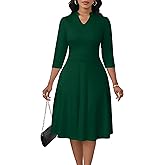 PinkPatty Women's Casual A-line Midi Dresses 3/4 Sleeve V Neck Fit and Flare Dress with Pockets