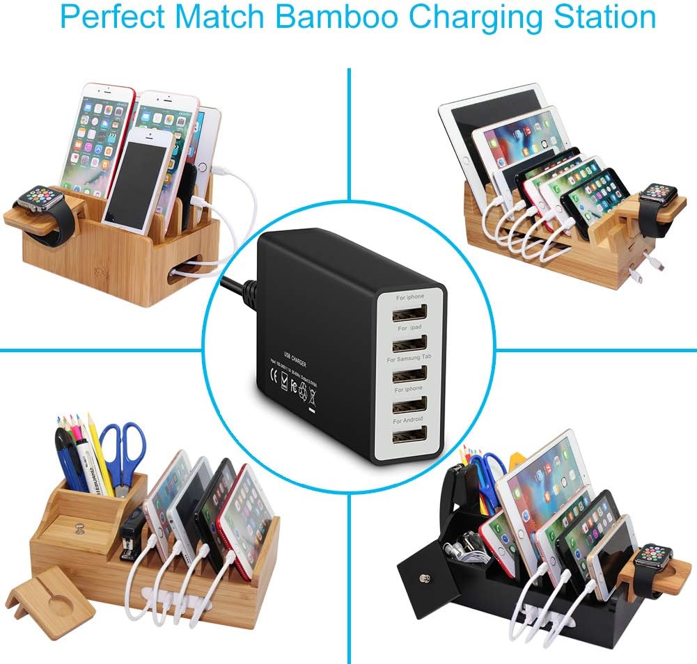 Pezin & Hulin USB Charger Multi Port Hub, 40W 8A Desktop USB Charging Station for Multiple Devices, Portable 5 Port USB Wall Charger Compatible with Cell Phone, Android Phone Product, Tablet and More: Electronics