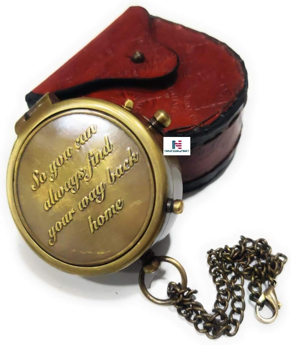 Nautical-Mart Brass Pocket Compass with Leather Case, Wedding Gift, Company Gift - Vintage Working Compass