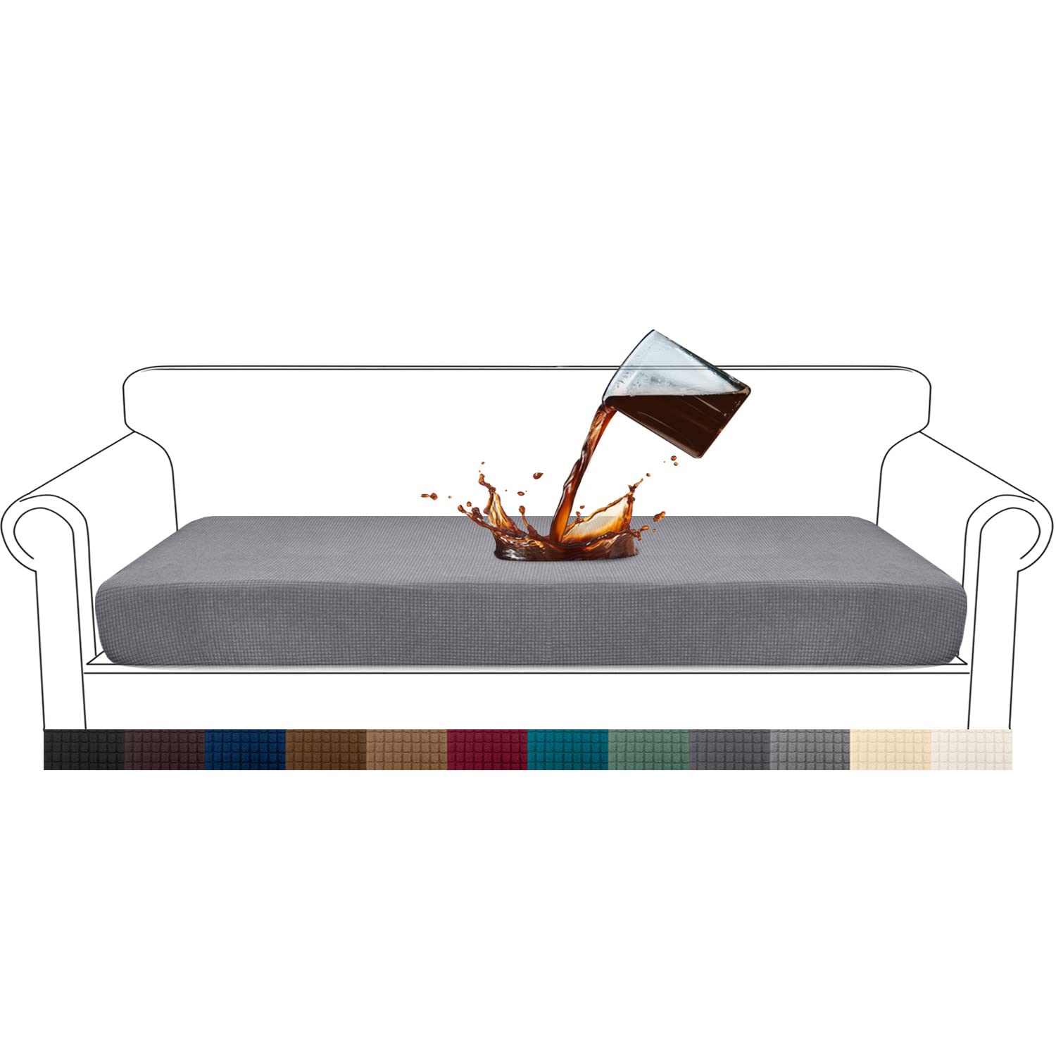 Granbest Premium Water-Repellent Sofa Seat Cushion Covers High Stretch Jacquard Fabric Couch Seat Slipcover Protector for 4 seater sofa (4 seater, Light Grey)