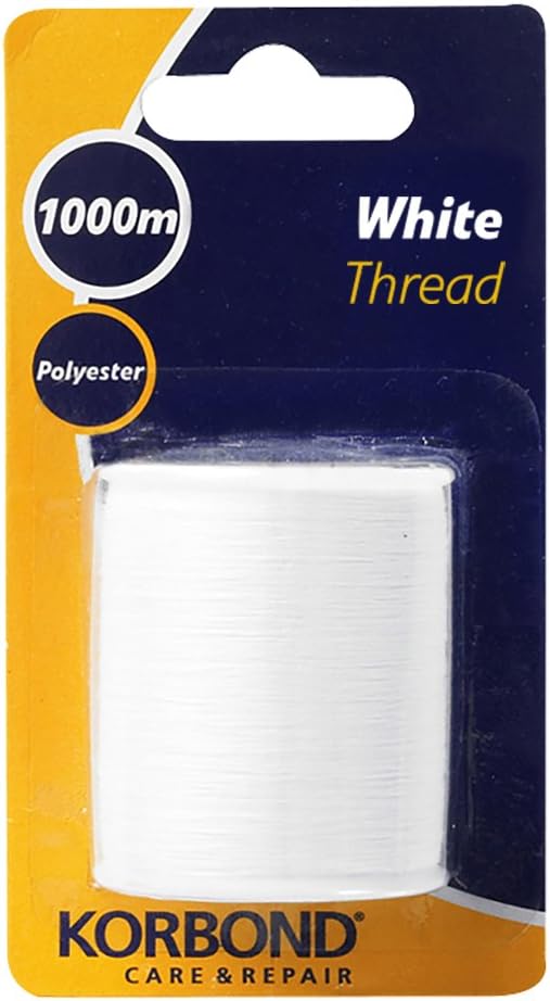 Korbond 1000m White Polyester 3280ft Coated Strong All Purpose Ideal for Hand Sewing Machines, Crafts, Quilting, Repair Work