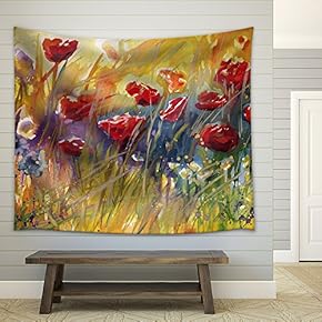 Poppies, Flowers, Fabric Wall Tapestry Home Decor - 51x60 inches