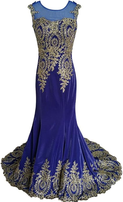 Amazon.com: Angelonline Women's Embroidery Rhinestone Long Formal Evening Prom Gown (2, Royal 