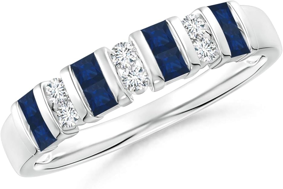 Vertically Channel Set Sapphire and Diamond Half Eternity Band in 14K