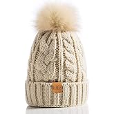 REDESS Women Winter Pompom Beanie Hat with Warm Fleece Lined Thick Slouchy Snow Knit Hat Skull Ski Cap