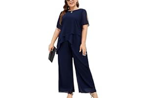 ZOMVA Plus Size Dressy Chiffon Pant Suit 2 Piece for Wedding Mother of The Bride Groom Formal Set Elegant Outfit