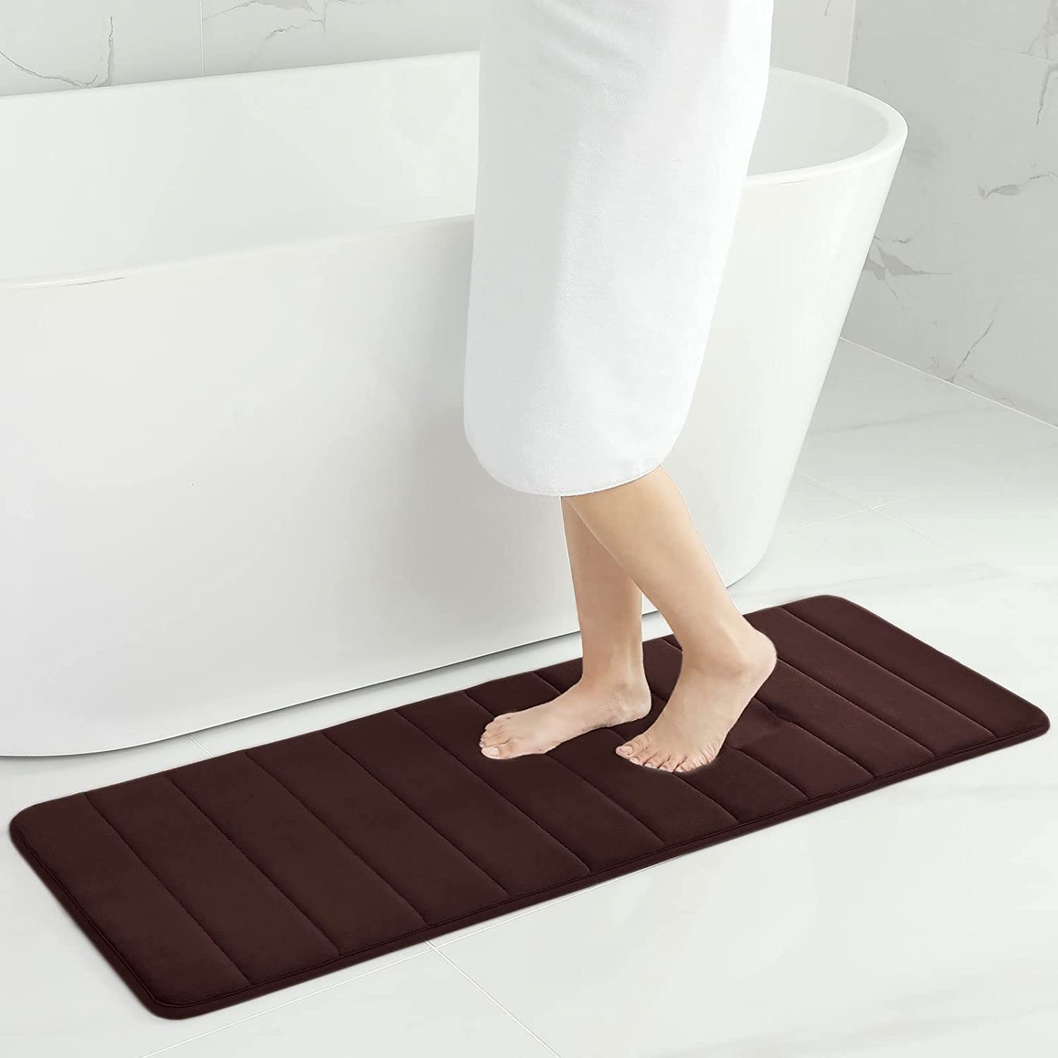 smiry Memory Foam Bath Mat, 40 x 120 cm, Extra Soft Non-Slip Bathroom Mat Runner, Super Absorbent Long Bath Mats for Bathroom Floor Machine-Washable Dry Bath Rug Foot Mat, Brown — image 1