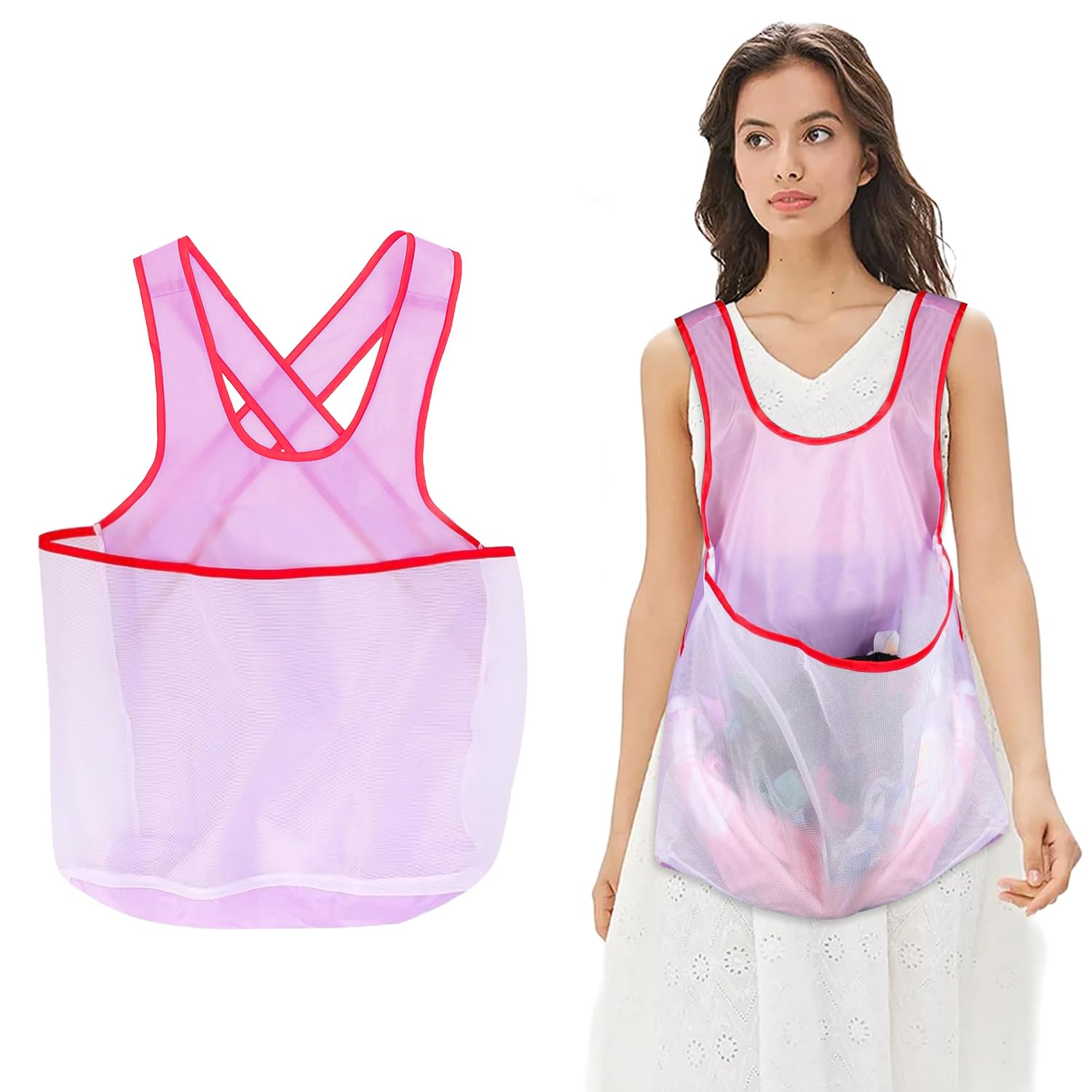 REEKNOKOL Laundry Apron, Laundry Apron with Pouch Portable Clothes Drying Apron Gardening Apron for Fruit Picking Oxford Laundry Apron with Large Pouch for Cloth Drying, Garden Work, Fruit Picking