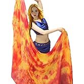 TRIMODI 2.5x1.14m/98"x45" Women's Real Silk Belly Dance Veils and Hand Scarves Fire Flame Colors