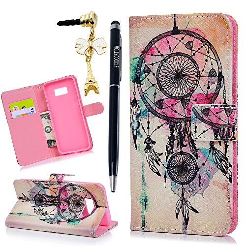 MOLLYCOOCLE Galaxy S8 Plus Case,Wallet Case Lovely Cute Pattern Full Body Soft TPU Inner Bumper Wrist Strap Protective Case for Samsung Galaxy S8 Plus (6.2) with Pen & Tower Dust Plug - Dream Catcher