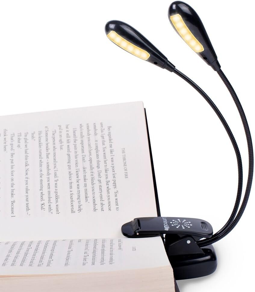 LuminoLite Rechargeable 12 LED EyeCare Warm Book Light, Sturdy Clip On