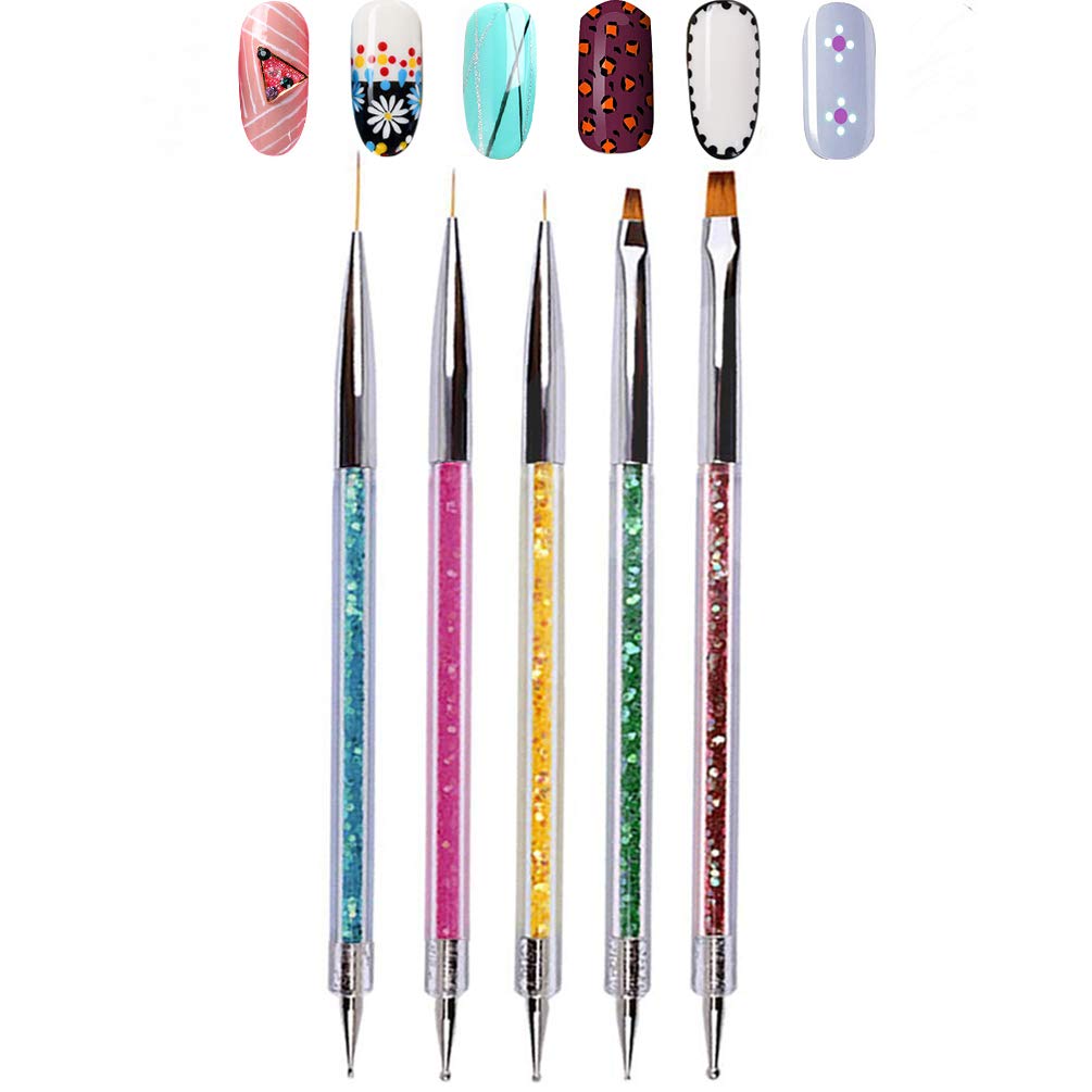 Double Ended Nail Art Brushes, TEOYALL 5 PCS Nail Dotting Pen Liner Brush Nail Art Point Drill Drawing Tools Set : Beauty