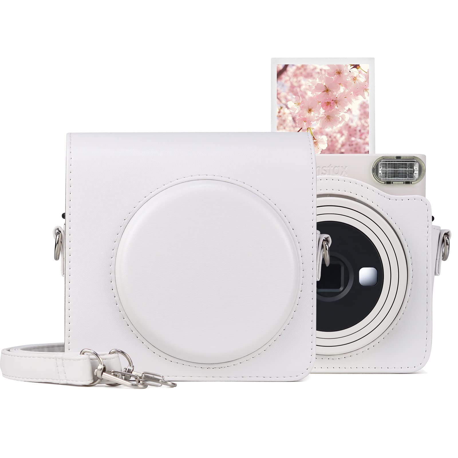 MUZIRI KINOKOO SQ1 Case of PU Leather - Protective Case Compatible for Fuji Instax SQ1 Square Instant Camera - with Shoulder Strap - White — image 1