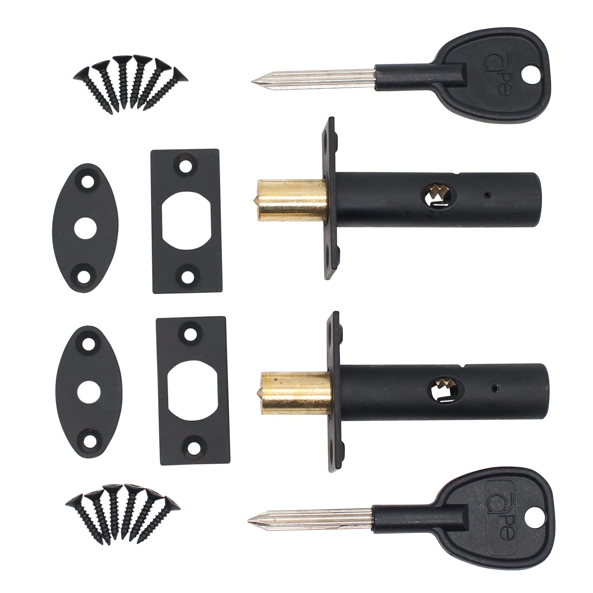 Door Mortice Rack Bolts | Matt Black | Pack of 2 + 2 Star Keys