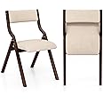 Giantex Folding Dining Chairs Set of 2, No Assembly Required with Linen Padded Seats, Wooden Foldable Kitchen & Party Chairs, Easy to Store for Extra Events