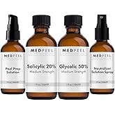 MedPeel Alpha & Beta Hydroxy Acid Essential Peel Kit, 20% Salicylic and 50% Glycolic, Includes 2 Peels, Prep and Neutralizer, Medium Strength Chemical Face Peels, 1oz/30ml (Kit of 4)