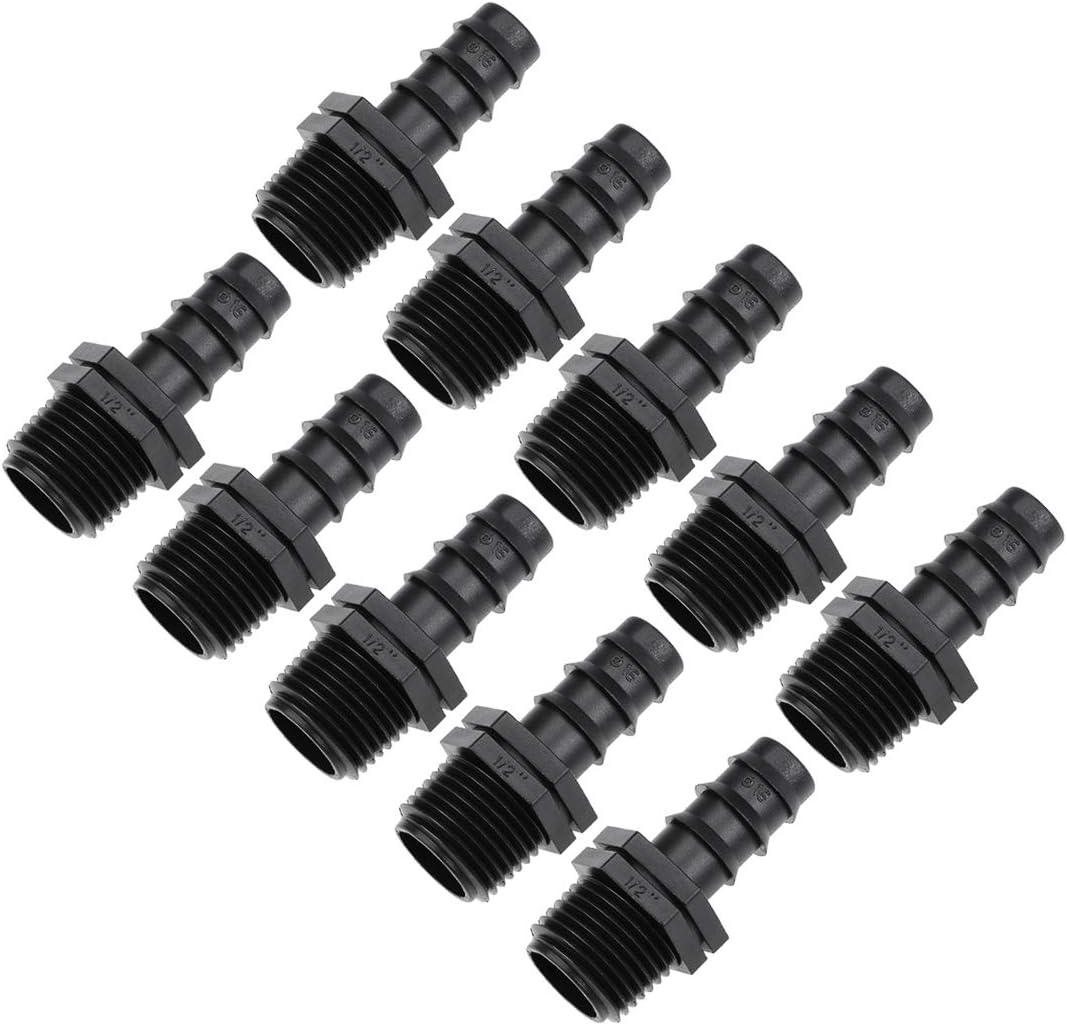 sourcing map Barb Drip Pipe Connector 1/2 BSPT Male Thread 16PE Hose Fitting for Garden Agricultural Irrigation System Plastic 10pcs