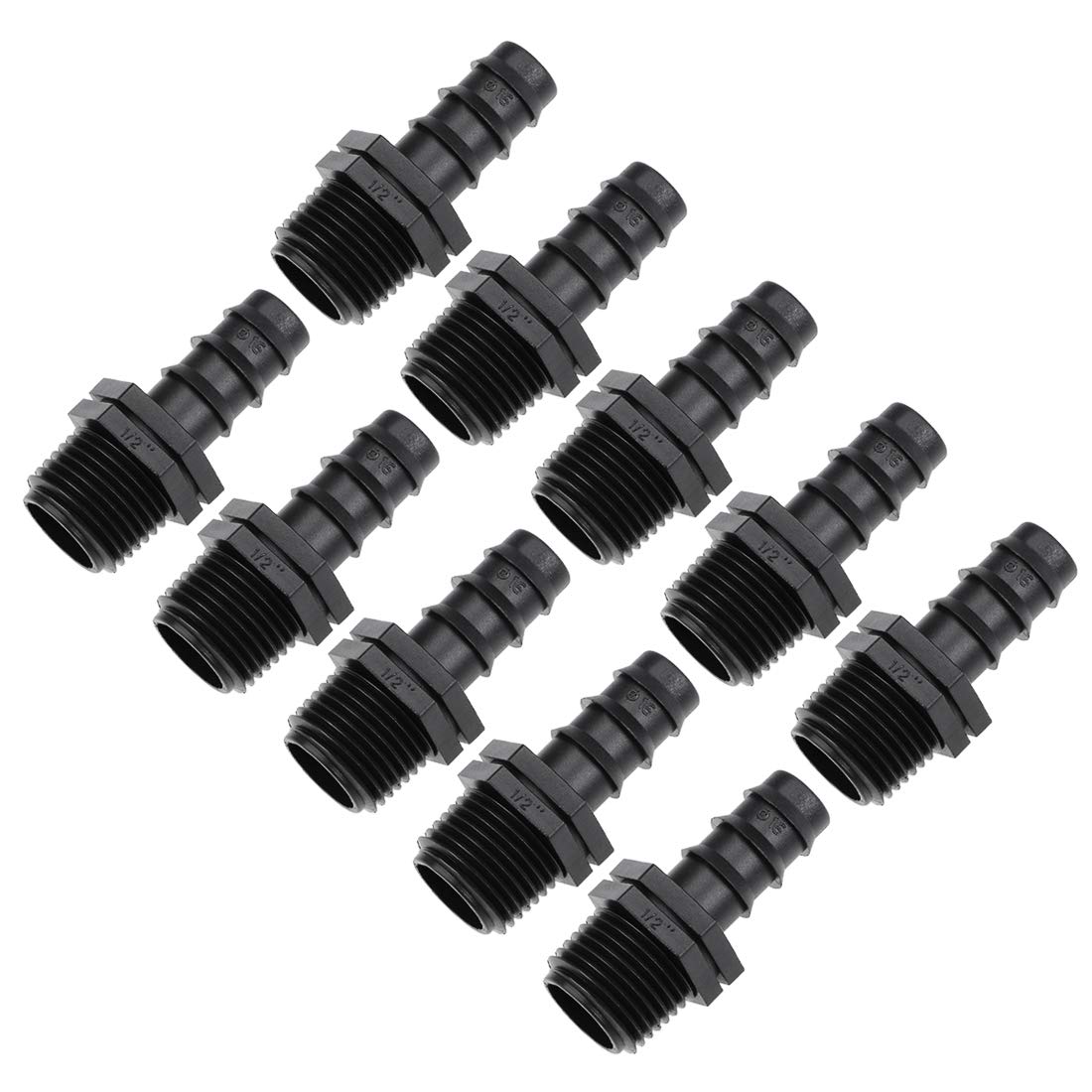 sourcing map Barb Drip Pipe Connector 1/2 BSPT Male Thread 16PE Hose Fitting for Garden Agricultural Irrigation System, Plastic 10pcs