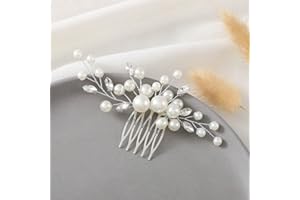 Latious Wedding Bride Pearl Hair Side Comb Silver Rhinestone Bridal Hair Clips Crystal Hair Pieces Hair Accessories for Women and Girls (Silver)