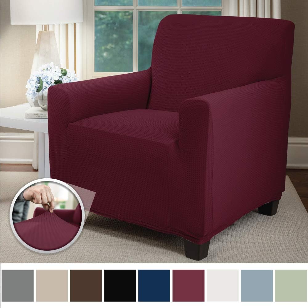 Sofa Shield Original Fitted 1 Piece Chair Protector, Seat Width up to 23 Inch, Stretch Furniture Slipcover, Fastener Straps, Spandex Chair Slip Cover Throw for Pets, Dogs, Armchair, Burgundy: Home & Kitchen