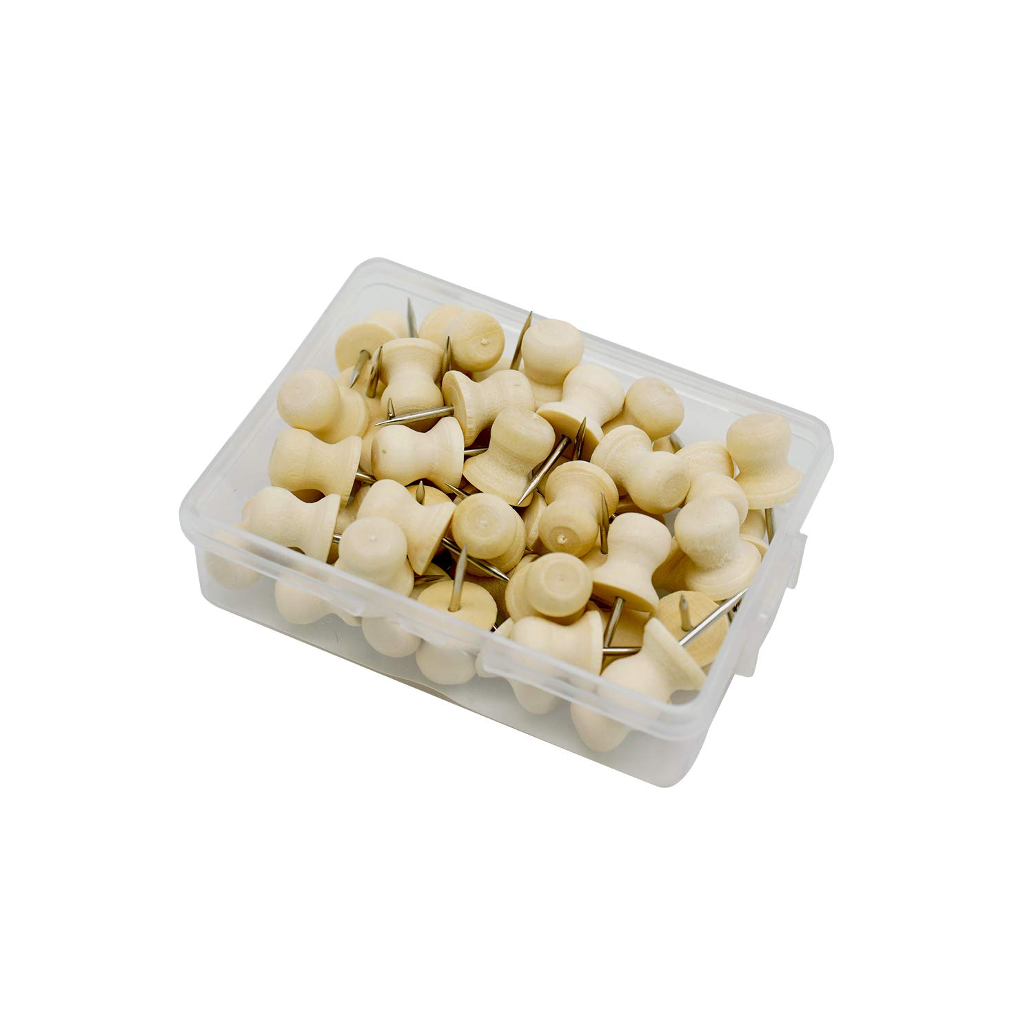 Cork Board Pins Hat-Shaped Push pins Wood Push Pins Wood Head with Steel Point, 50 Pack