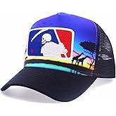 tilgomedal African Safari Trucker Hat - Blue Reaper Mesh Cap with Elephant Giraffe Print, Adjustable Snapback