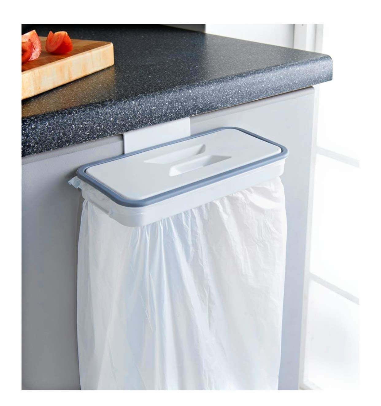 ACL Over the Cabinet Door Rubbish Bag Holder Trash Bag Holder Bin Liner Hanger for Cupboards Portable Hanging Organizer Trash Bag Holder with Removable lid