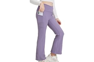 ZQAJUXG Girls Flare Leggings - Seamless Ribbed Yoga Pants with Cross High Waist, Bootcut Bell Bottoms for Girls