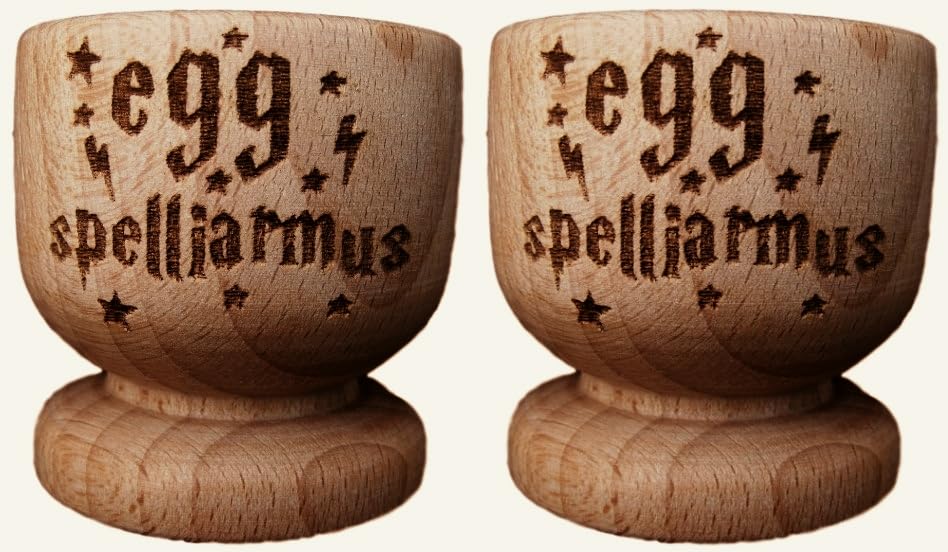 Harry Potter Inspired Wooden Egg Cup Hogwarts Wizard House Warming Present Fan Birthday Gift IDEA EGGCUP (Set of 2)
