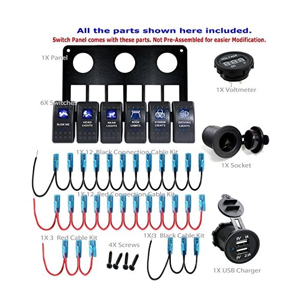 Proelectric-Blue-LED-Light-2-Waterproof-MarineBoat-Car-Switch-Panel-6-Gang-USB-Charger-Voltage-Indicator-Power-Socket-5-pin-On-Off-Rocker-Switch