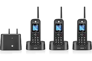 MOTOROLA VOICE Motorola O213 DECT 6.0 Long Range Cordless Phone - Wireless Phones for Home & Office Phone with Answering Machine - Indoors and Outdoors, Water & Dust Resistant, IP67 Certified - Black, 3 Handsets