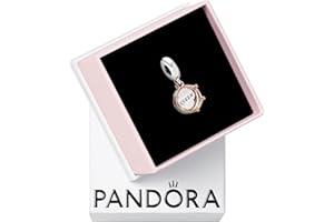 PANDORA Queen & Regal Crown Dangle Charm - Queen Charm Moments Charm Bracelets - Gift for Her - Sterling Silver and 14k Rose Gold-Plated Unique Metal Blend - with Gift Box