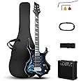 Ktaxon Burning Fire Design Electric Guitar Kit, 39-inch HSH Pickup Electric Guitar Beginner Guitar Set with Amplifier, Rosewood Fingerboard, 5-Ways Pickup Switch (Lightning Black)