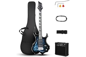Ktaxon Burning Fire Design Electric Guitar Kit, 39-inch HSH Pickup Electric Guitar Beginner Guitar Set with Amplifier, Rosewood Fingerboard, 5-Ways Pickup Switch (Lightning Black)