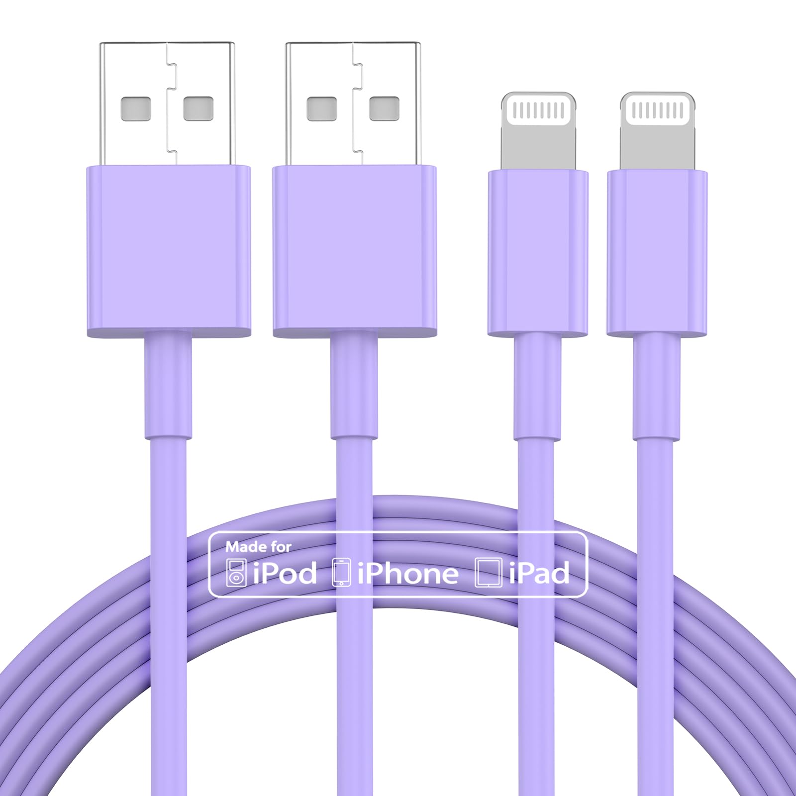 Photo 1 of 2pack 10ft iPhone Charger, [Apple MFi Certified] Long iPhone Charger Cord 10 ft, Apple Lightning to USB Cable, 10 Foot Fast Charging Cords for iPhone Charger 14/13/12/11/13 Pro/13 Max/X/XS/XR,Purple