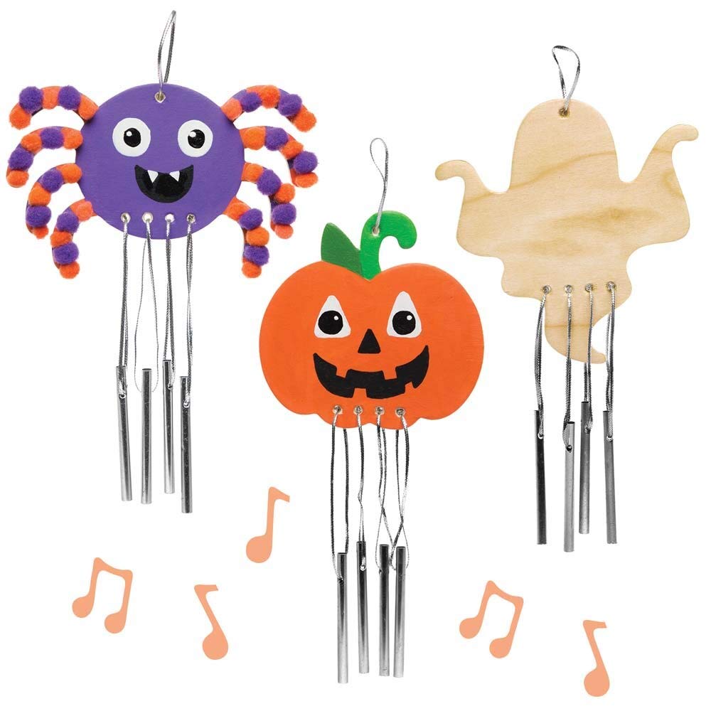 Baker Ross AR667 Halloween Wooden Windchimes - Pack Of 4, For Kids Halloween Crafts And Ornaments