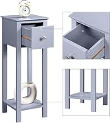 Yaheetech Slim Bedside Table with 1 Drawer, Gray, 25x25x70 cm view 6