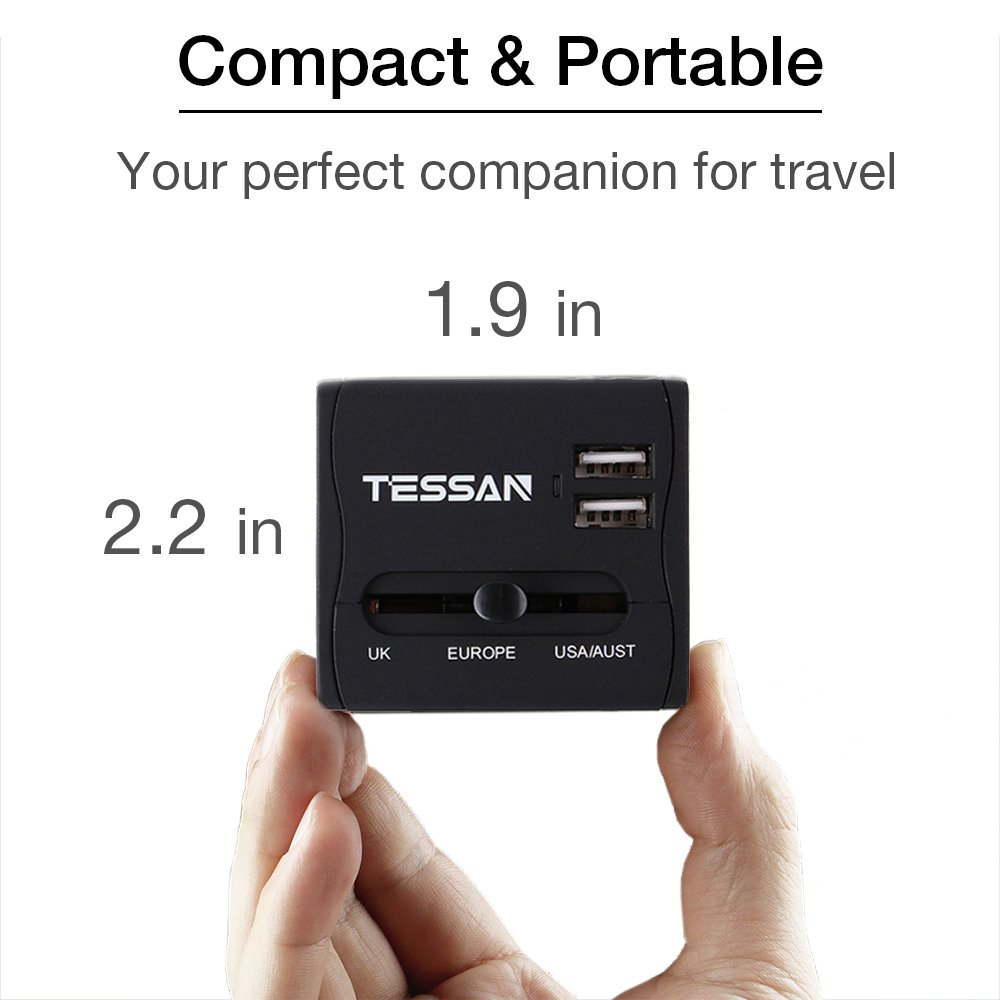 Travel Adapter Universal Power Plug Adapter Europe UK - International Travel Charger Dual USB 2.1A for Cell Phone Laptop