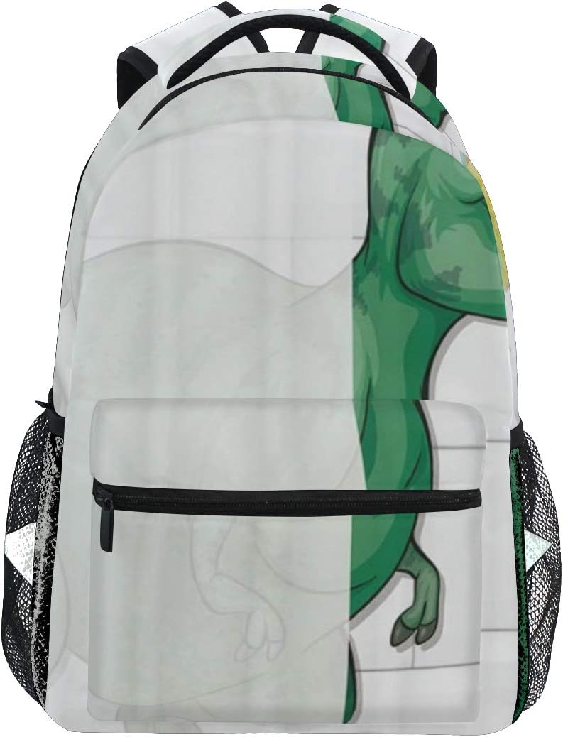 DISLONLY Backpack Knapsack Rucksack Daypack,Funny Bathing Dinosaur Cute Hand Drawn Jurassic Cap Take Shower Bathtub