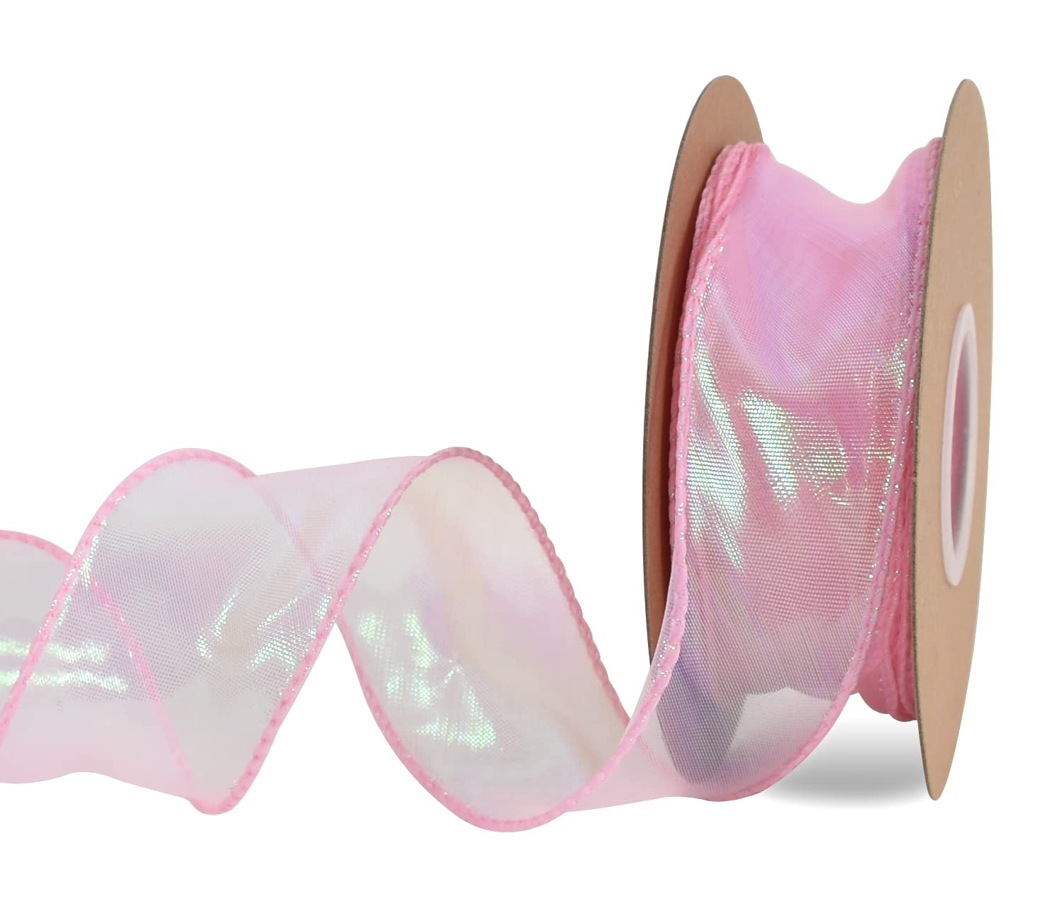 TONIFUL 1-1/2 Inch Wide Laser Pink Wired Chiffon Ribbon Shimmer Sheer Organza Ribbons for Crafts Floral Bouquets Wedding Party Decorations Valentine's Day Gift Wrapping Bow Making Wreaths (10yd)