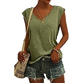 Langwyqu Womens Cap Sleeve Blouses T-Shirt Casual Loose Fit Basic Shirts Tank Tops