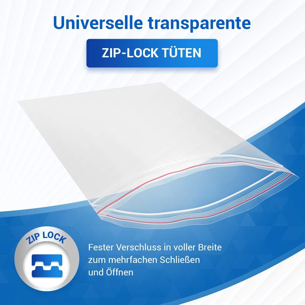 Zip Bags 500 Pieces 80 x 120 mm 8x12cm 5 µ with Pressure Lock closable Baggies, 500 Items, 80 x 120 mm 25 µ - Image 3