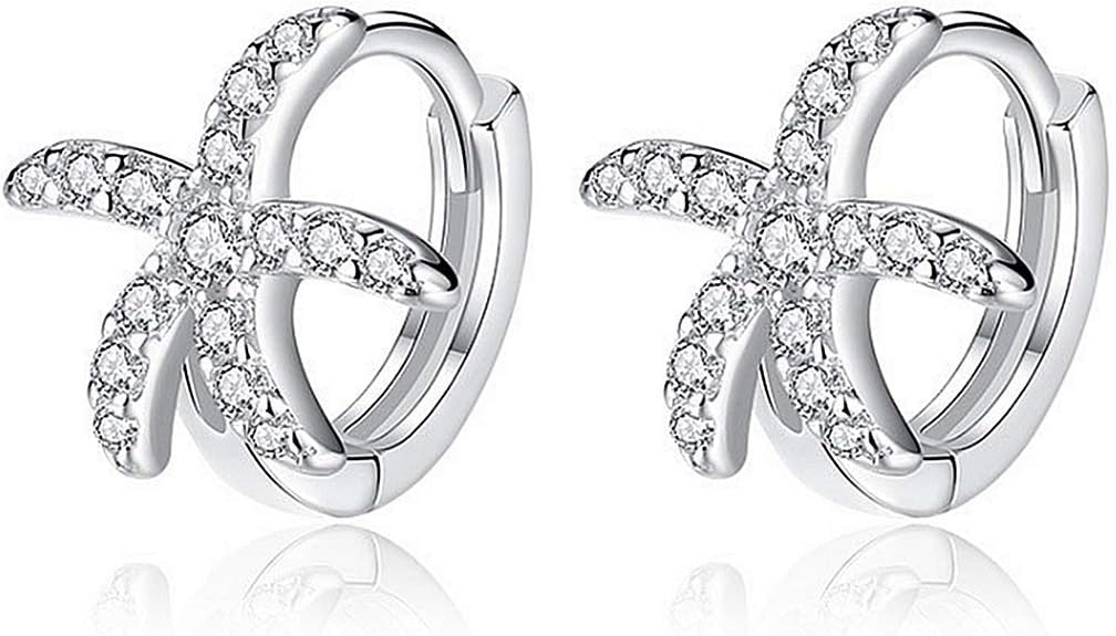 925 Sterling Silver Hoop Earrings For Women Girls Beautiful Starfish Cubic Zirconia Huggie Hinged Earrings Fashion Jewellery Gifts