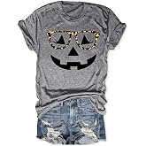 Halloween Pumpkin Shirt Women Funny Jack-O-Lantern Pumpkin Shirts Dancing Skeleton Ghost Halloween Thanksgiving Shirt